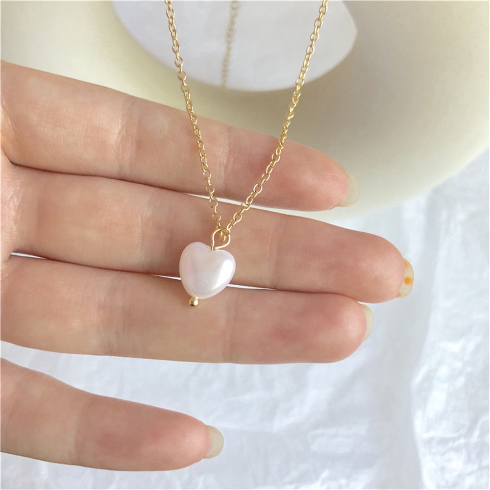 Dây Chuyền Mặt Trái Tim Đính Ngọc Trai Nhân Tạo Phong Cách Hàn Quốc Love Pendant Chain Necklaces
