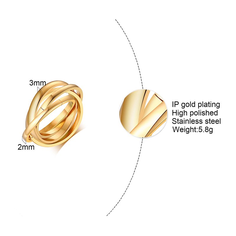 Nhẫn VNOX bằng thép không gỉ thiết kế sóng nhiều lớp