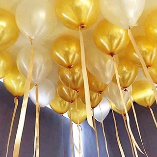 Combo vỏ bóng bay trắng nhũ vàng đồng đẹp lộng lẫy Thái Lan