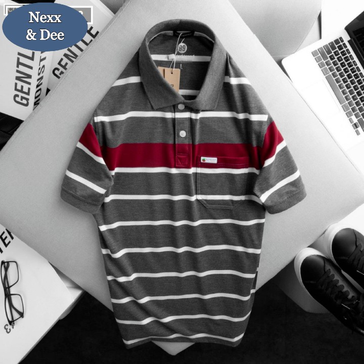 Áo thun polo nam trung niên Nexx &amp; Dee sọc ngang thể thao có cổ bẻ trung niên chất liệu cá sấu thoáng mát cao cấp NS029