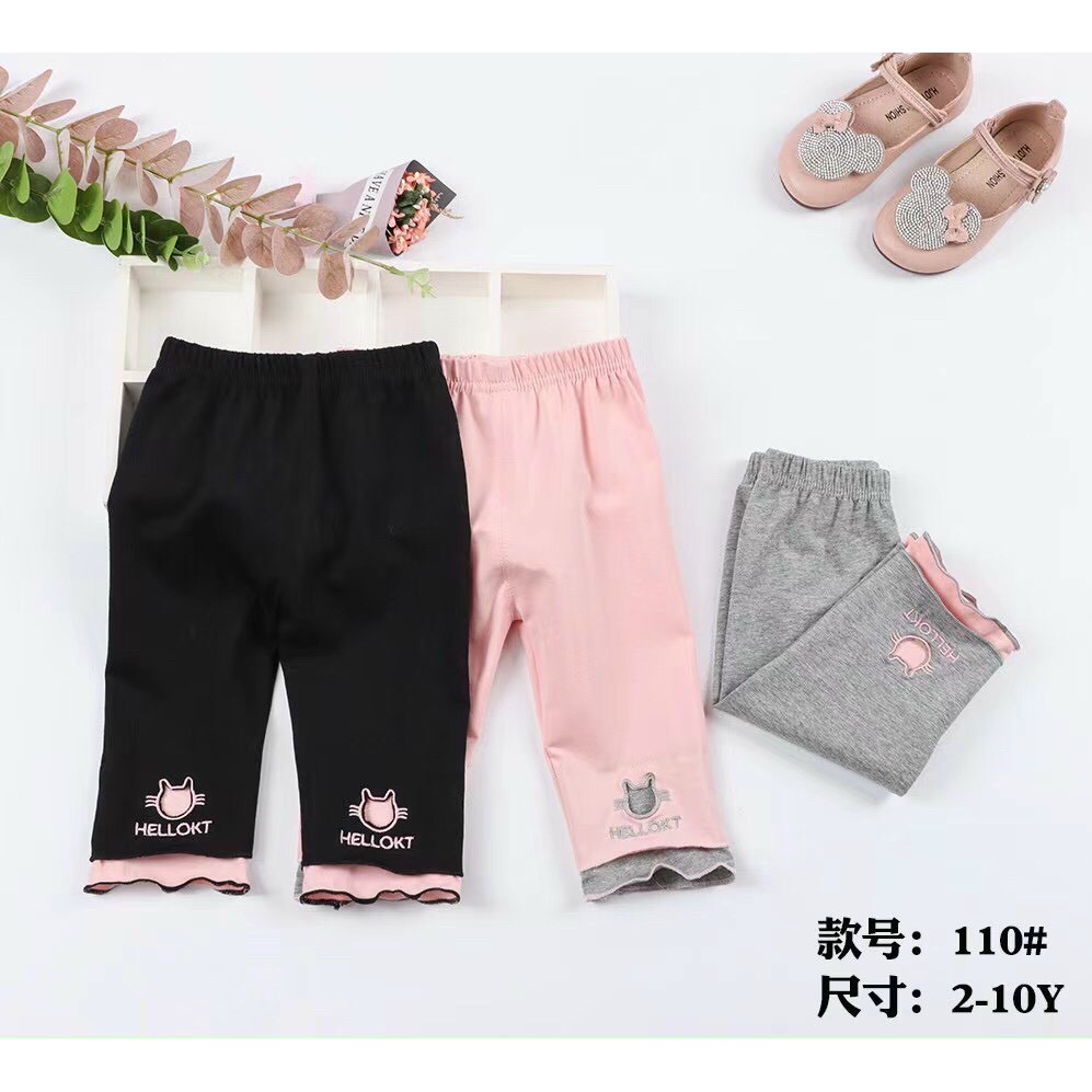 Quần legging lửng bé gái chất cotton co giãn 4c hàng có sẵn kèm video