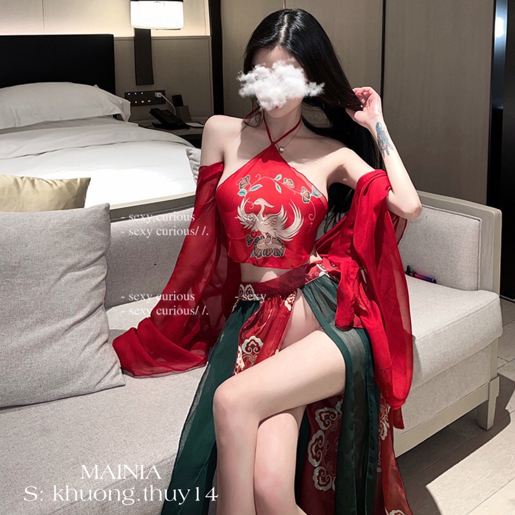 Váy Ngủ Voan Phượng Hoàng Xẻ Tà Cao Cấp Cosplay Cô Gái Trung Hoa Quyến Rũ Sexy Gợi Cảm Mainia Shop