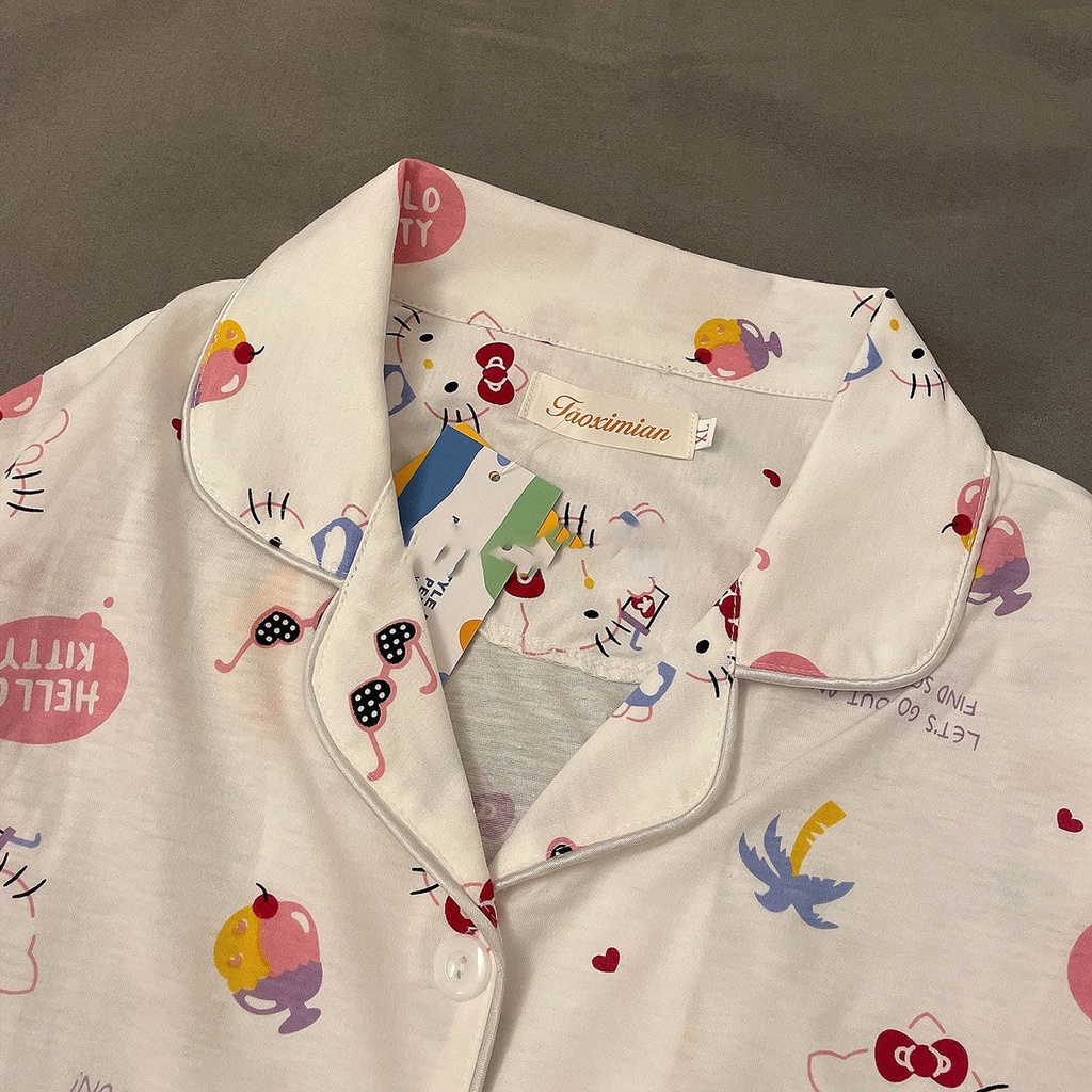 Bộ Đồ Ngủ Tay Ngắn In Họa Tiết Hello Kitty Thời Trang Mùa Hè Cho Nữ