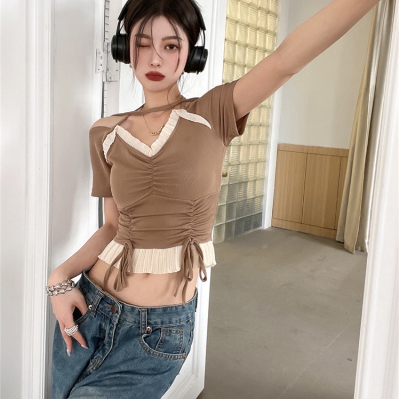 Áo Thun Nữ Trễ Vai Ngắn Tay Dáng Ôm Gợi Cảm