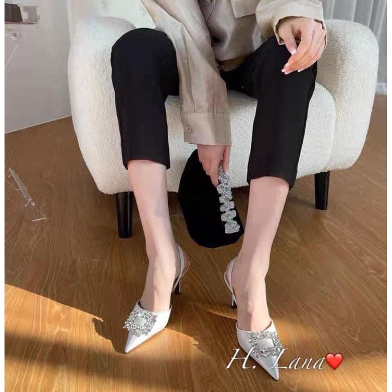 E68 - GIÀY CAO GÓT MŨI NHỌN ĐÁ VUÔNG 2 MÀU