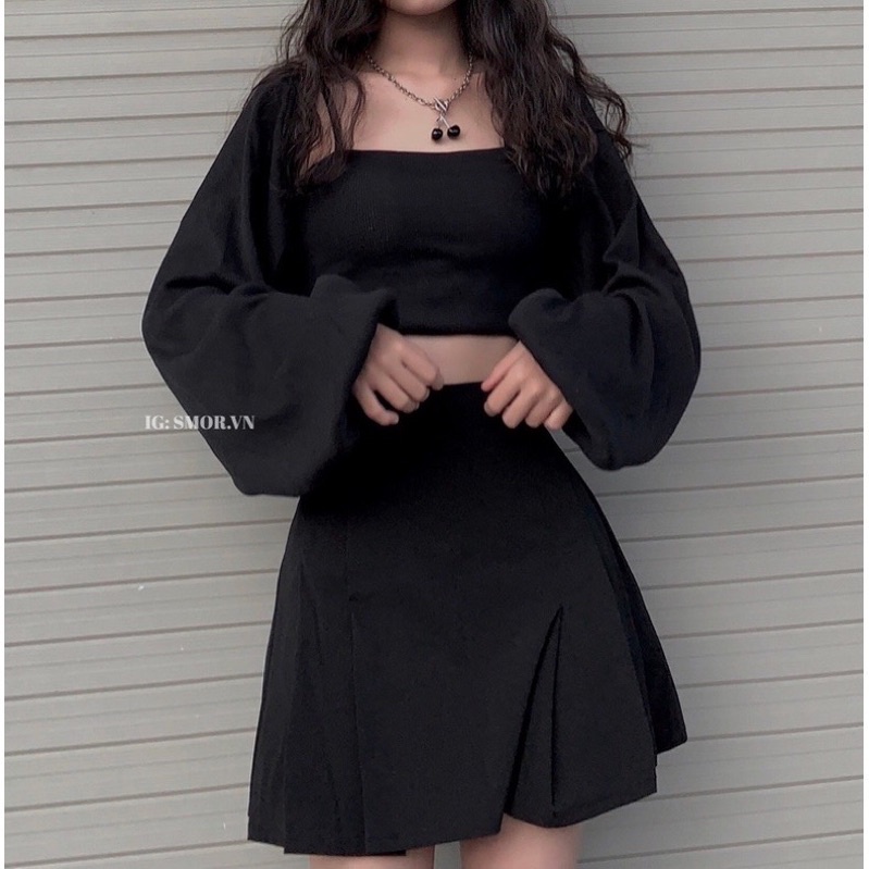 ÁO KHOÁC CROPTOP CARDIGAN CHẤT GÂN TĂM PHỐI ÁO DÂY ỐNG ĐỀU ĐẸP K9