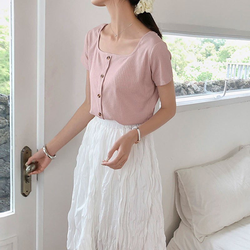 Áo thun tay ngắn thiết kế màu trơn thanh lịch