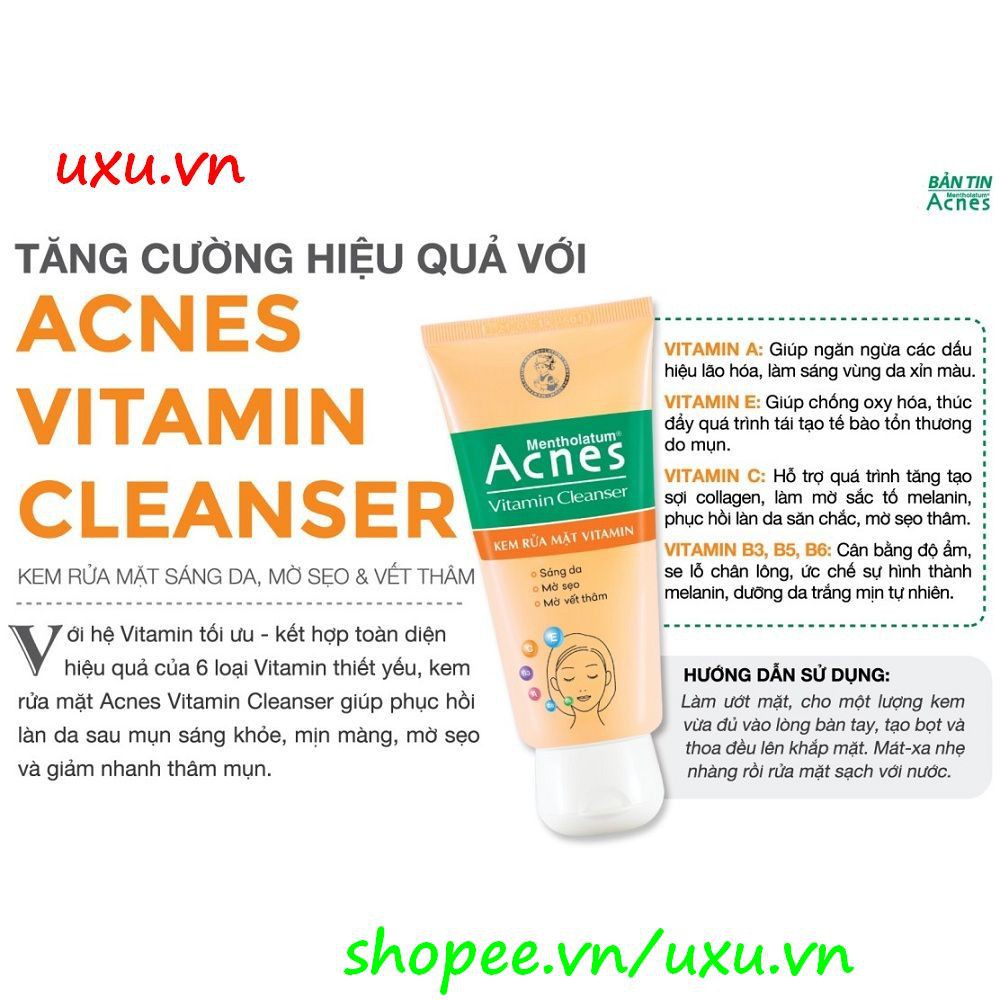 Sữa Rửa Mặt Nữ 100G Acnes Vitamin Cleanser, Với uxu.vn Tất Cả Là Chính Hãng.