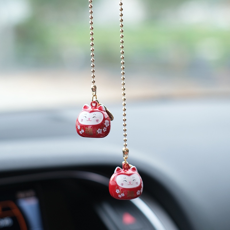 Dây treo kính chiếu hậu xe hơi hình mèo may mắn Nhật Bản