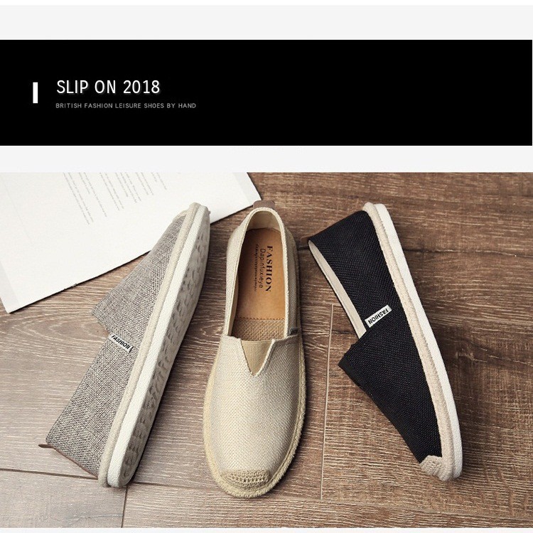 unisex freeship Slip on nam - Giày lười vải nam cao cấp - Vải bố màu rêu xám - Mã SP 2905