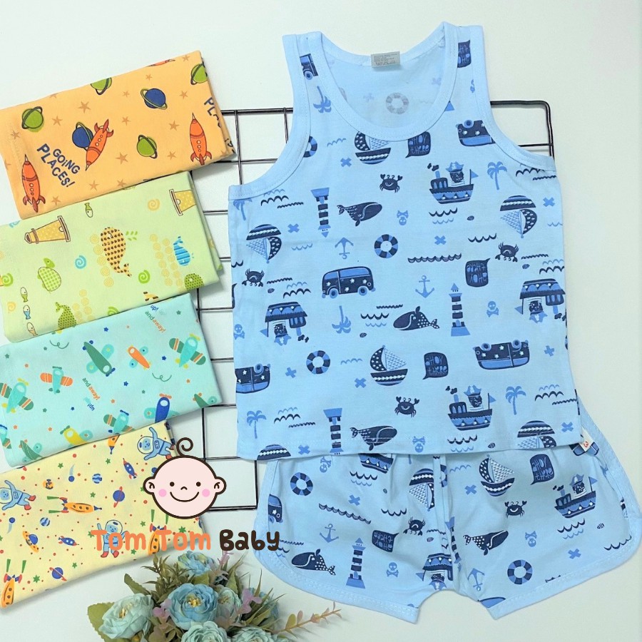 COMBO 5 Bộ quần áo trẻ em thun cotton SUSU | Mẫu Ba lỗ Họa tiết như hình | Size 1-8 cho bé 5-21kg| Đồ bộ bé trai, bình