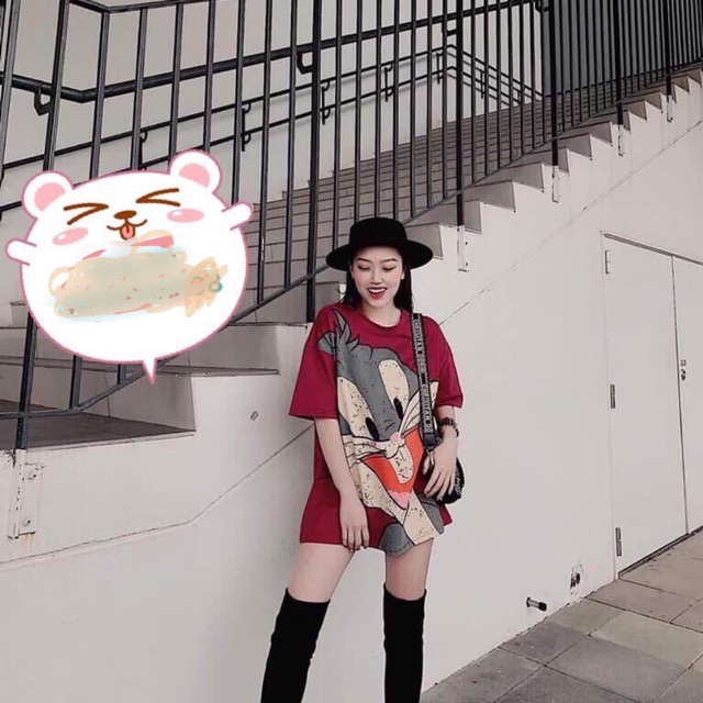áo thun unisex in 3d form rộng thỏ xám một răng siêu cute
