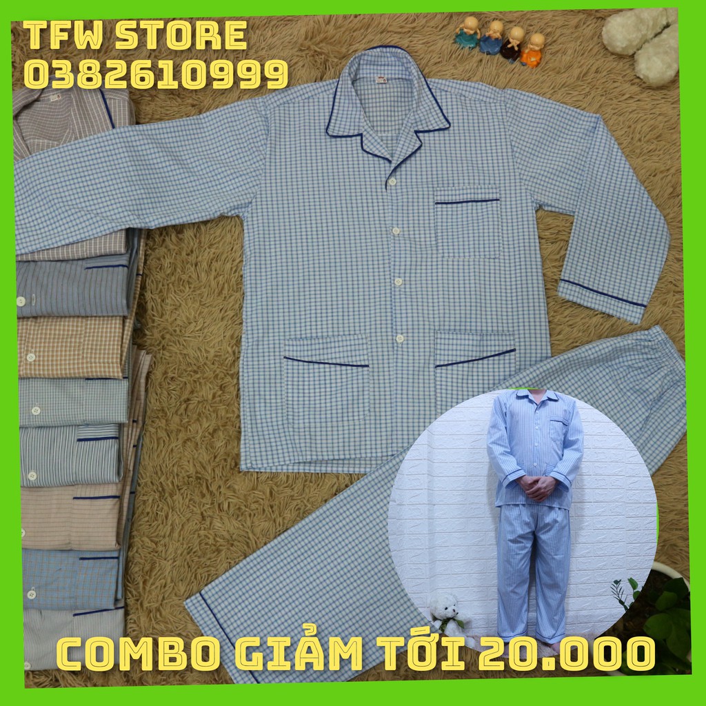 Bộ pijama nam trung niên vải kate kẻ sọc , quần áo mặc nhà, bộ ngủ cho ông, cho bố - Hàng VN