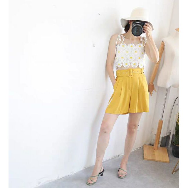 🌼Áo croptop hai dây buộc đi biển hoa cúc thêu Jennie BLACKPINK dễ thương
