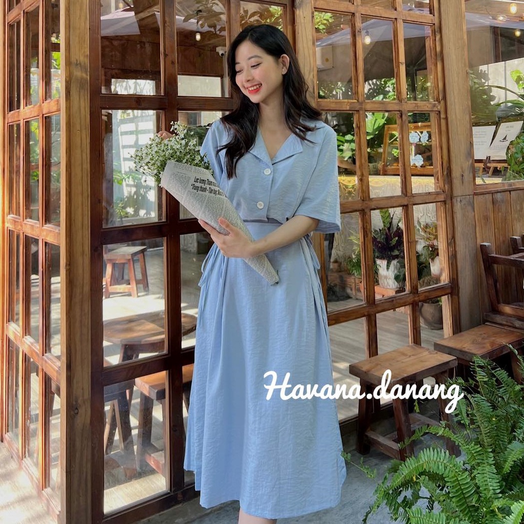 Set sơ mi chân váy đũi  [ ẢNH THẬT / FREESHIP ]  chân váy có chun ae59