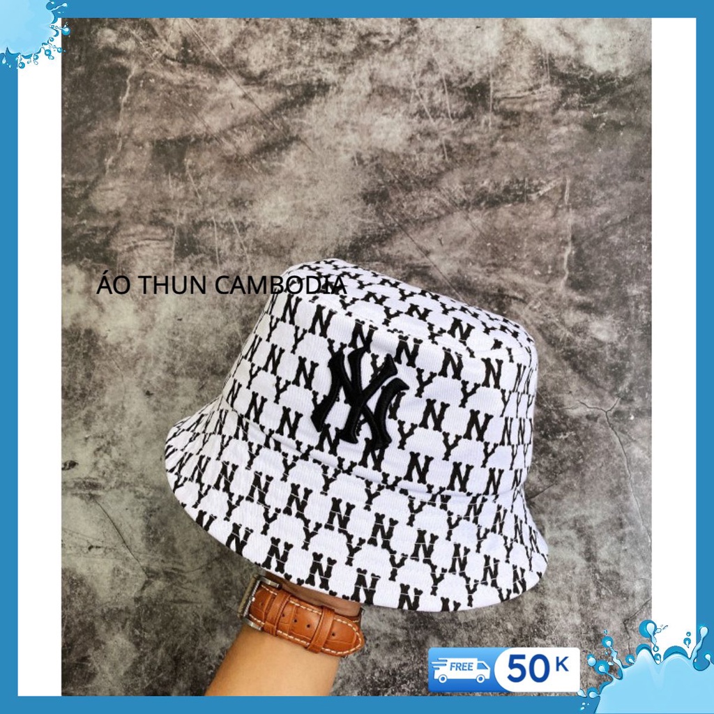 Mũ bucket trắng N13 MONOGRAM BUCKET HAT WHITE/BLACK Made in Viet/nam full tem tag One size, unise