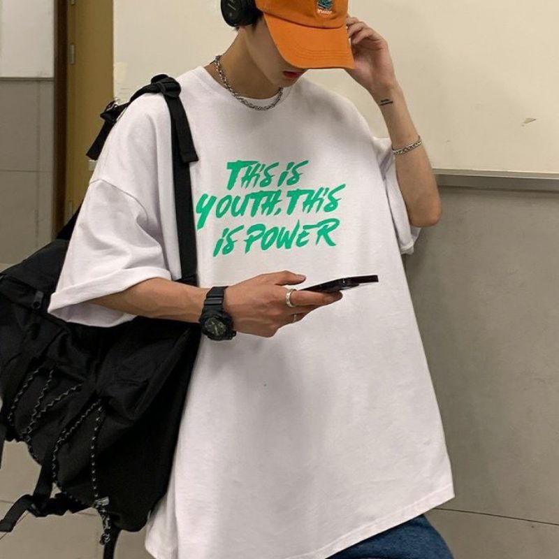 Áo thun ❤có size tay lỡ chữ màu this is youth 🥰