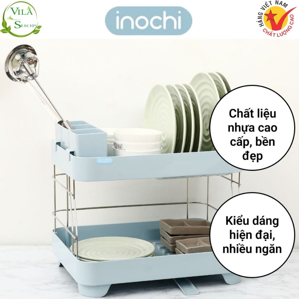 Kệ Đựng Chén Bát 2 Tầng TOKYO Inochi, Kệ Úp Chén Bát Đa Năng Có Khay Thoát Nước và Hộp Đựng Đũa Tiện Dụng