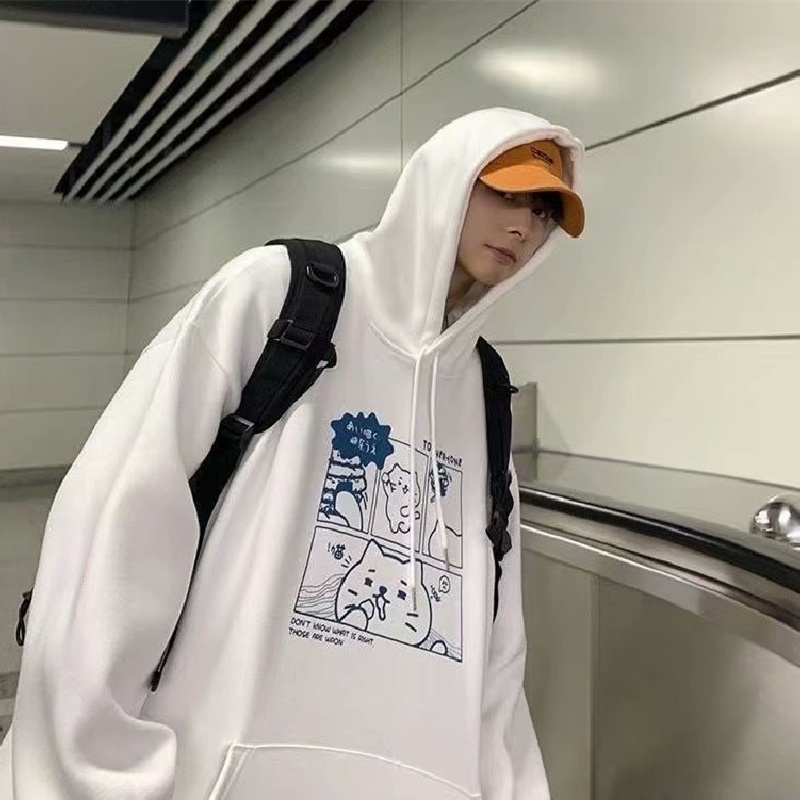 Áo Hoodie Thể Thao Dáng Rộng In Họa Tiết Hoạt Hình Phong Cách Hip Hop Đường Phố Nhật Bản Cỡ M-5XL Cho Nam