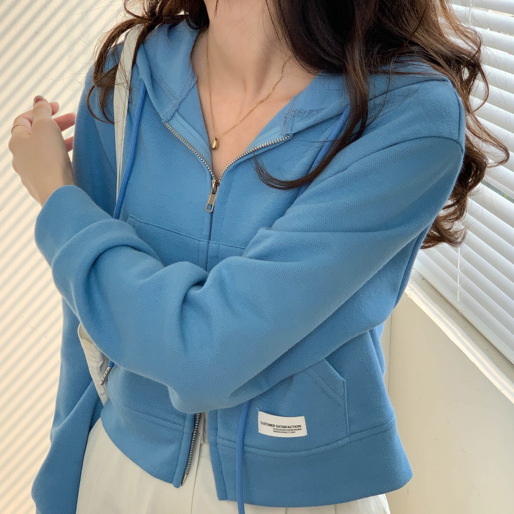 Áo hoodie dáng ngắn vải mỏng phong cách Hàn Quốc cá tính cho nữ | BigBuy360 - bigbuy360.vn