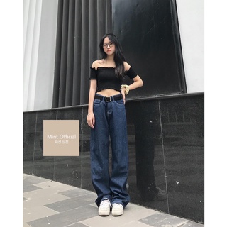 Quần jeans suông xanh hack dáng