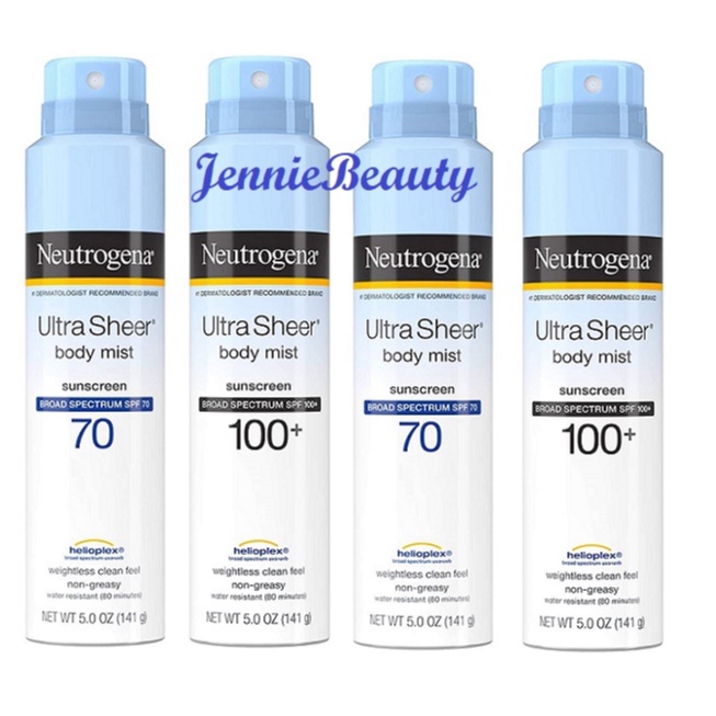 [Hàng USA] Xịt chống nắng Neutrogena Ultra Sheer Body Mist Sunscreen Broad Spectrum SPF70/ SPF100 (141g)