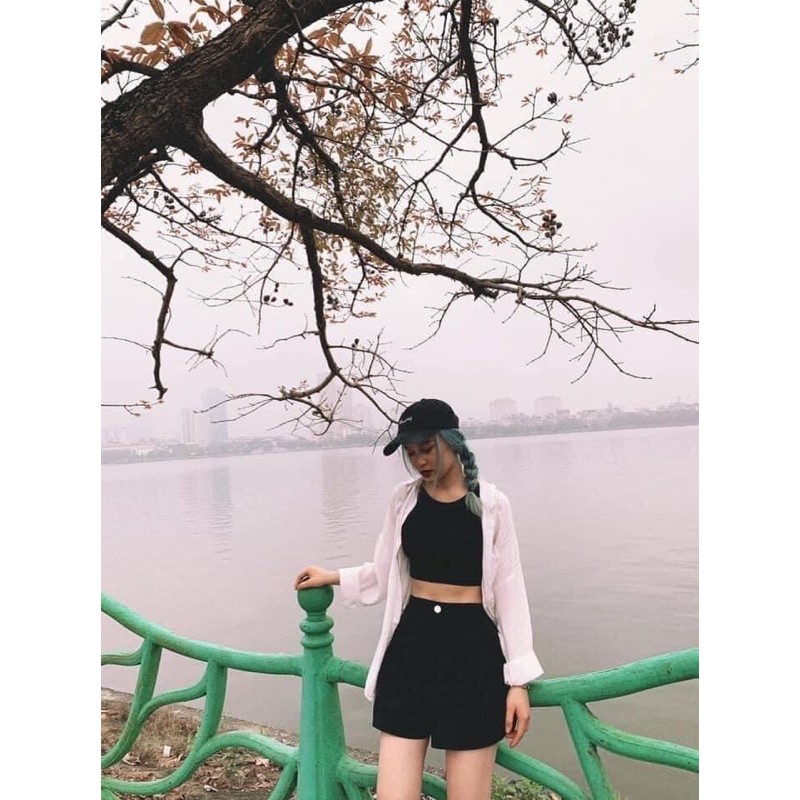 Quần sóc một khuy gấp gấu lưng cao cá tính chất jean co giãn đẹp-Minxy shop | BigBuy360 - bigbuy360.vn