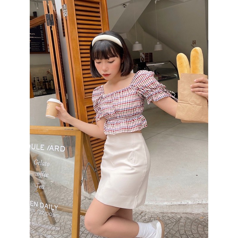 LEN clothing Áo kiểu nữ tính caro rút dây 809300