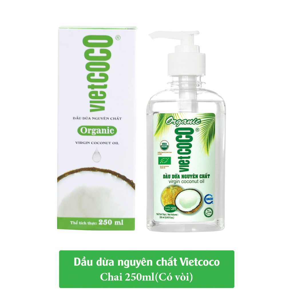 Dầu Dừa Vietcoco Organic Dưỡng Tóc Và Da 100% Tinh Khiết Ép Lạnh Chai Vòi Nhấn 250ml Better Life