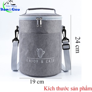 Túi Đựng Hộp Cơm Văn Phòng Hình Trụ Cỡ Lớn 3 Lớp Giữ Nhiệt, Chống Thấm Nước, Có Khóa Kéo, Có Quai Đeo Tiện Dụng