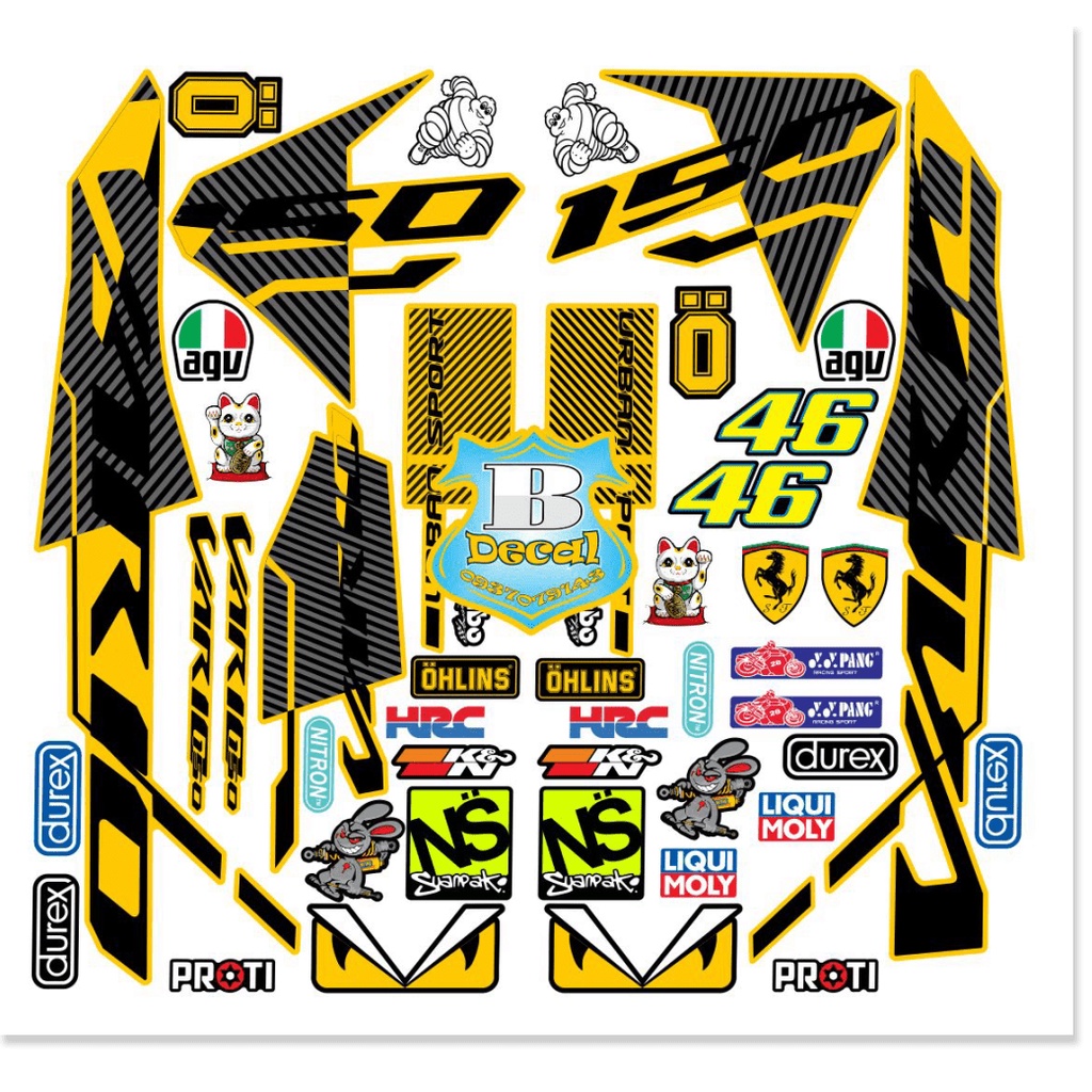 ( Quí khách vui lòng mang ra tiệm cho thợ dán ) Tem vario 150 indo vàng