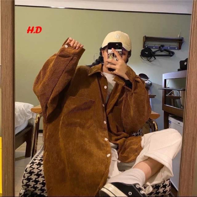 Áo sơ mi nhung tay túi mặt cười HD12