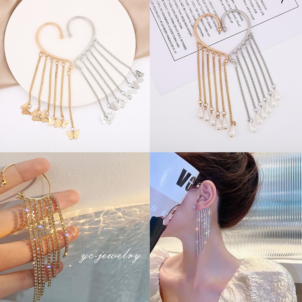 Khuyên Tai Dạng Kẹp Không Xỏ Thời Trang|Bông Tai Tua Rua DàI Sang TrọNg