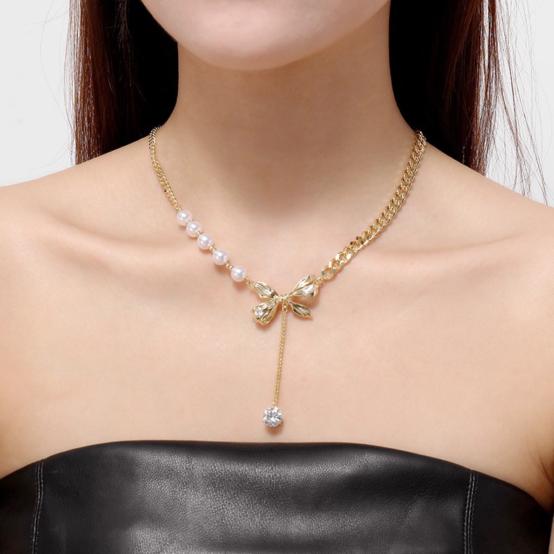 Vòng cổ Sợi Xích Phối Ngọc Trai Sang Trọng Thời Trang Cho Nữ