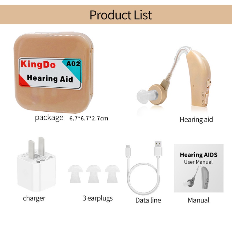 Máy trợ thính USB có thể sạc lại phía sau Bộ khuếch đại âm thanh có thể điều chỉnh âm lượng Máy trợ thính