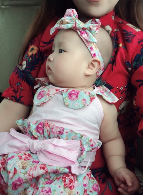 Set 3 món bodysuit+quần+ băng đô bé gái sang chảnh