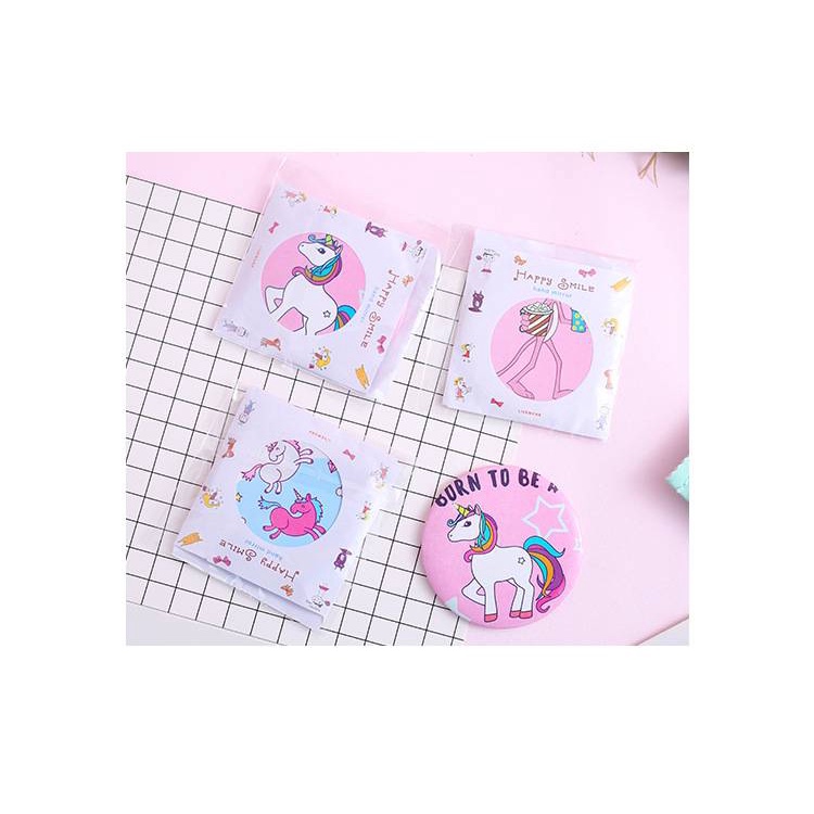 [Hàng mới về] Gương trang điểm mini họa tiết kỳ lân hoạt hình dễ thương cầm tay tiện lợi