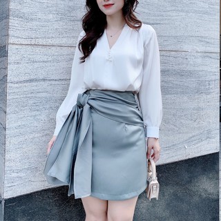 Chân váy chữ A lụa buộc vạt trơn công sở CV829 HILA