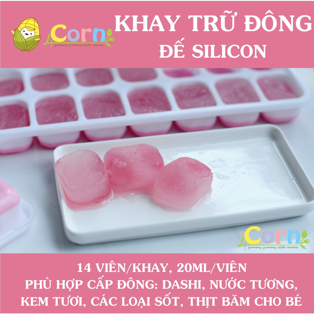 Khay trữ đông đế silicon có nắp - trữ nước dùng, đồ ăn cho bé