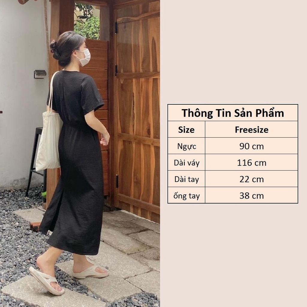 Váy nữ dáng suông dài vintage Linly Store thắt eo form rộng V-TS
