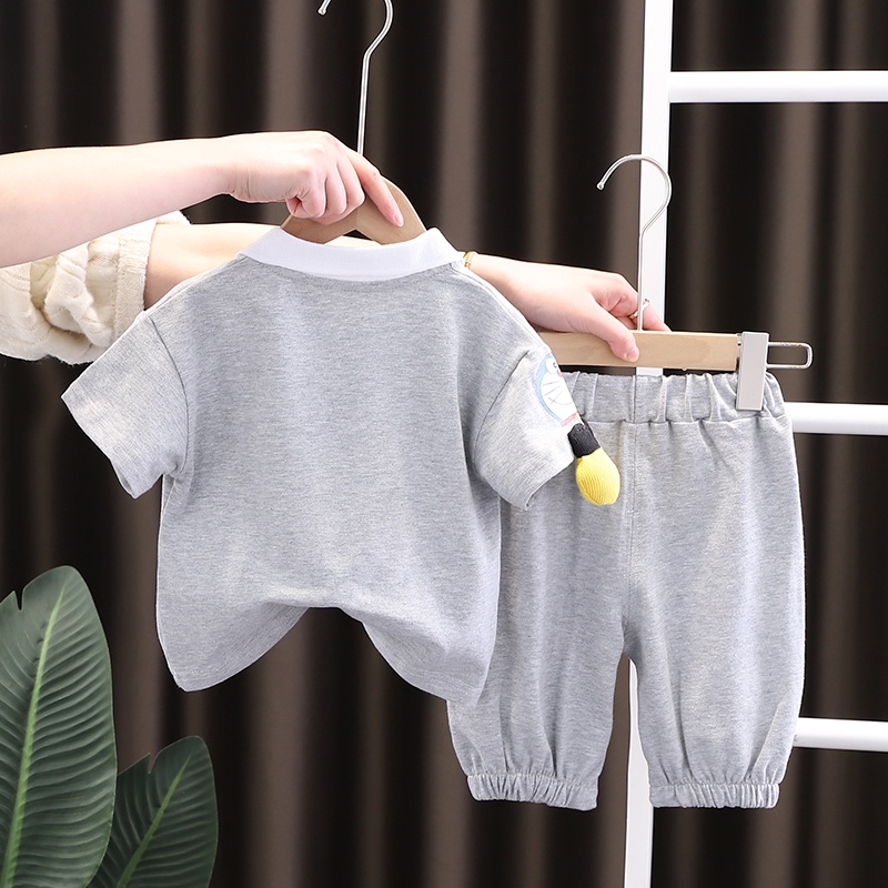 Set Đồ Mùa Hè 2 Món Gồm Áo Thun In Hình Doraemon Và Quần Ngắn Thời Trang Cho Bé 0-5 Tuổi
