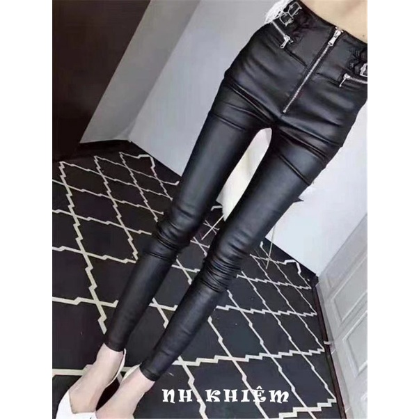 Quần da legging da sần lót nỉ  đai cạp
