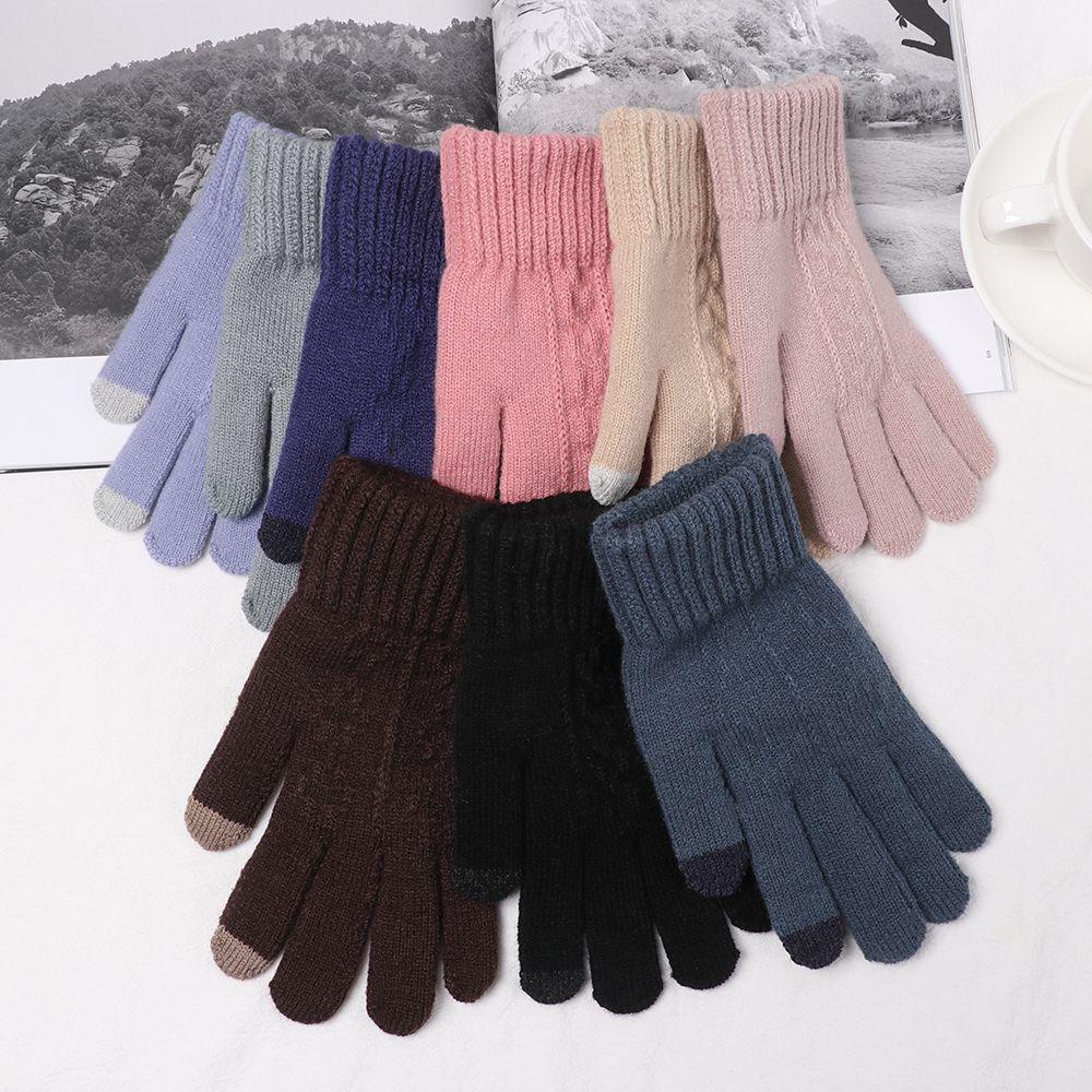 Găng Tay Dệt Kim Co Giãn Mềm Mại Giữ Ấm Ngón Tay Cho Nam Nữ