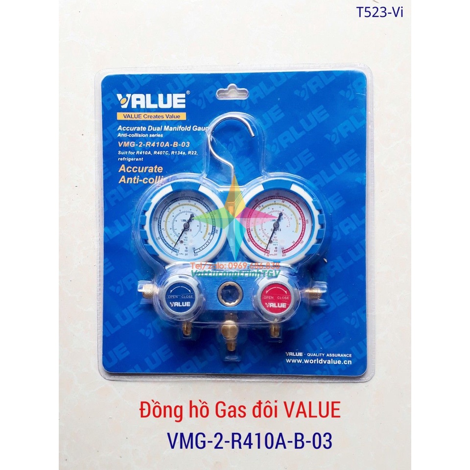 Bộ đồng hồ nạp gas R410 đôi VALUE VMG-2-R410A-B