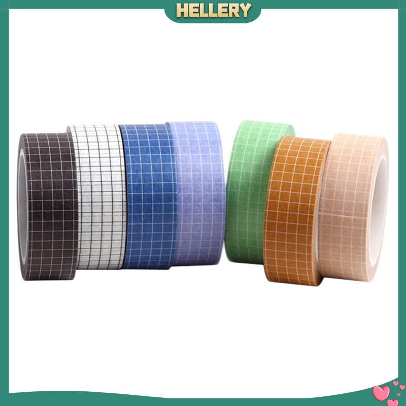 Set 7 Cuộn Băng Keo Giấy Washi In Họa Tiết Lưới Trang Trí Sổ Tay