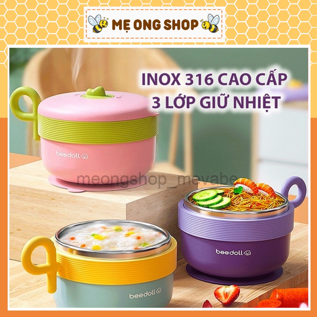 Bát ăn dặm cho bé BeeDoll giữ nhiệt 3 lớp inox 316 cao cấp, chống nóng, chống trượt