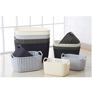 Rổ nhựa giả đan mây XÁM - Combo 2 CÁI