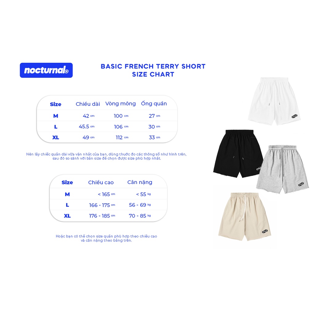 Quần Short Basic Unisex NOCTURNAL Nỉ Chân Cua Xả Lai Local Brand
