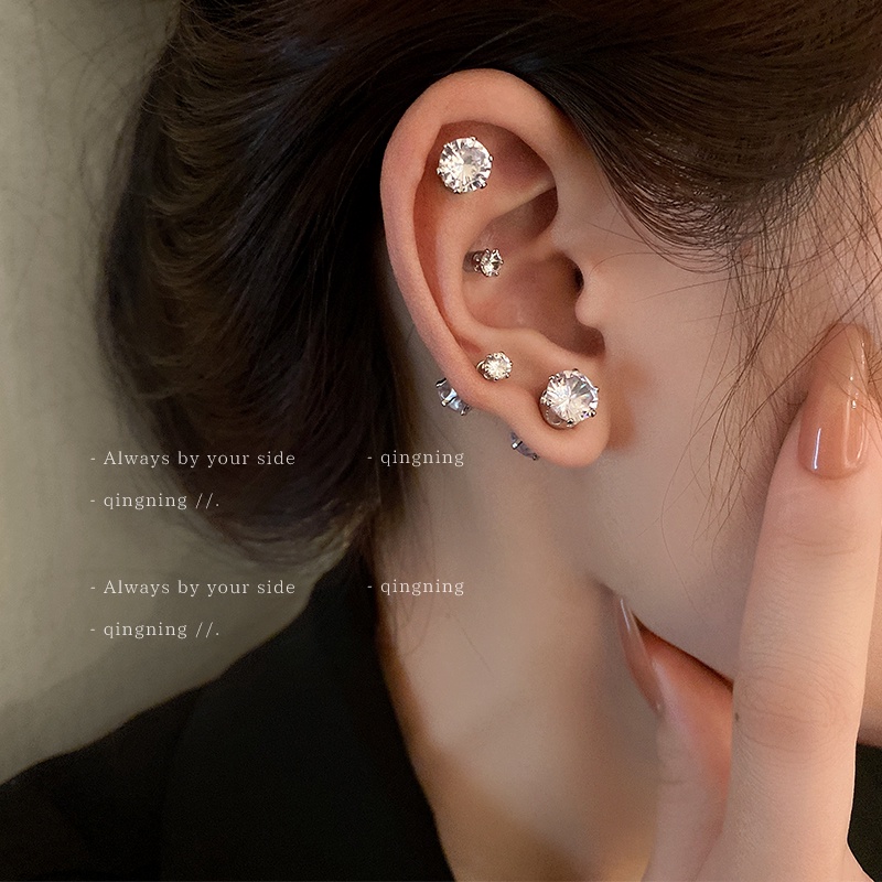 DREJEW Khuyên tai nhỏ dạng kẹp đính đá zircon không xỏ lỗ phong cách thời trang cá tính cho nữ