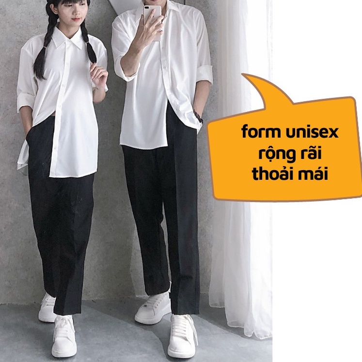 Áo sơ mi nam nữ dài tay áo form rộng unisex sơ mi form rộng vải lụa thái chống nhăn chống bai xù